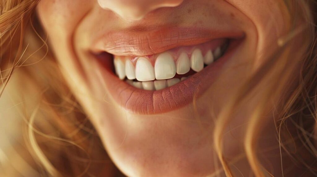 Imagine cu doi implanturi dentare aliniate perfect în maxilarul superior.